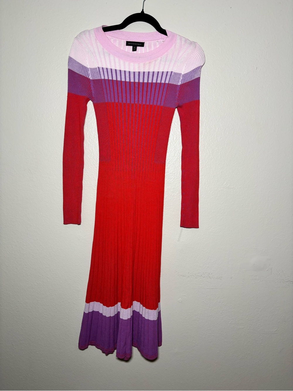 Banana Republic Red, Purple & Pink Ribbed Long-Sleeve Knit Dress